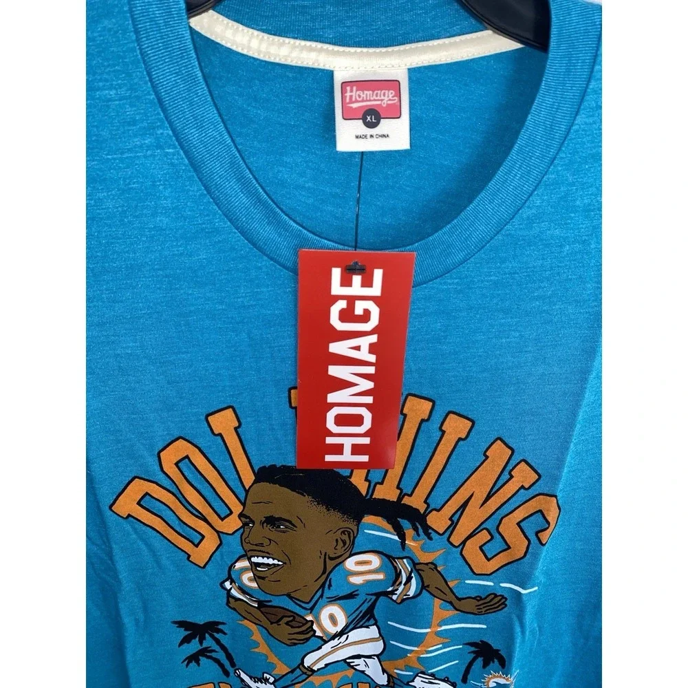 NWT Homage‎ Tyreek Hill Miami Dolphins Caricature Aqua T Shirt XL